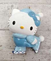 Sanrio Hello Kitty Ice Skating Glitter Christmas Ornament Winter Blue White 2007 - $12.83