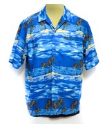 Vintage Ungava Wavers Blue Button Shirt Palm Threes Short Sleeve Hawaiia... - $12.85