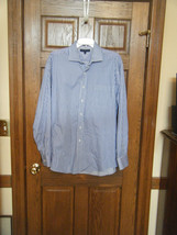 Tommy Hilfiger Blue &amp; White Striped Regular Fit Shirt - Size 16/34 Sleev... - £25.33 GBP