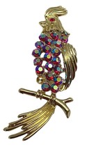 Cockatiel Brooch Rhinestone Bird Vintage Pin Gold Tone Iridescent Stones... - £17.50 GBP