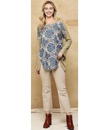 New GIGIO Size  S M Sage Green Blue Zen Mandala Loose Fit Hi-Lo stretch Top - $24.00