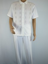 Men Silversilk 2pc walking leisure Matching Suit Italian woven knits 51016 White image 2