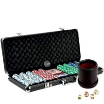 500 Chips Black Aluminum Case Poker Set + Deluxe Dice Cup With 5 Poker Dice - $74.99