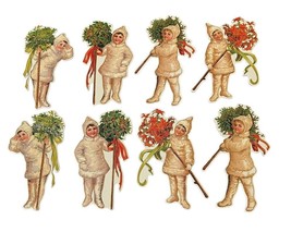 8 Shackman Snow Children Christmas Ornaments Cardboard Double Sided Hanging Vtg - $16.01