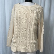 Chico&#39;s Womens Pinkish Beige 2 Pocket Cable Knit Sweater Size ( 2) 12 / M - $29.70