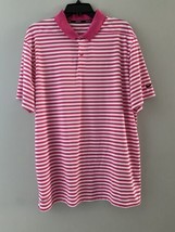 Nike Polo Shirt Mens Extra Large Dri Fit Pink &amp; White Striped Top Collar... - $18.69