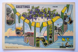 Greetings From Dunkirk New York Large Big Letter Postcard Linen Boat Fly Fishing - £8.85 GBP