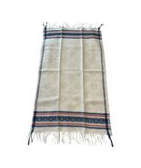 Vintage E Stanly Kitchen Towel 36x20 Woven Cotton Red Blue Cream Fringe ... - $19.80