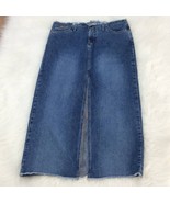 Vintage L.E.I medium wash denim maxi skirt women&#39;s size 11 fron slit - $65.34