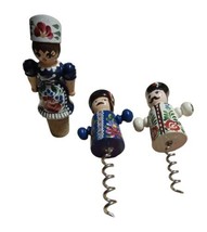 3 Hungarian Wood Bar Tools Corkscrew and Hand Painted - £8.65 GBP