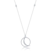 Sterling Silver Crescent Moon &amp; Circle CZ Necklace - £26.72 GBP