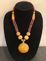 Vintage African Butterscotch Resin with Red and Silver Color Beads Necklace - £196.59 GBP