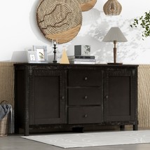 Retro Solid Wood Buffet Cabinet with 2 Storage Cabinets - Espresso - £256.36 GBP