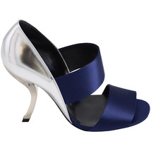 Roger Vivier Wide Strap Open Toe Heels In /Silver Leather Women Blue Siz... - £133.67 GBP