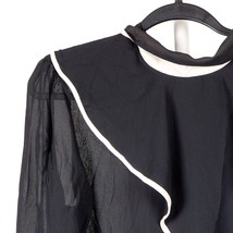 Blouseworks Womens VTG Blouse 13 14 Black Cream Sheer Necktie Long Sleeve - £15.53 GBP