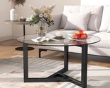 35 Inch Round Glass Modern Coffee Table With Tempered Glass Top And Stur... - $231.99