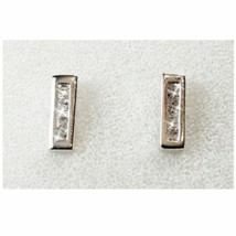 14k White Gold over 925 SS Diamond Alternatives Princess Bar Dangle Earrings  - £19.57 GBP