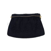 Vintage Black Beaded Clutch Purse With Gold Tone Frame Mid Century Made In Japan - £12.30 GBP