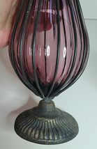 ITALIAN PURPLE GLASS AND WROUGHT IRON VASE ON PEDESTAL VINTAGE image 4
