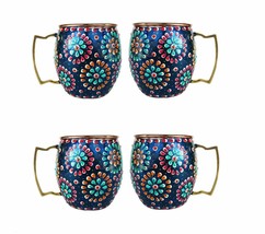 Copper Handmade Outer Hand Painted Art work Beer, Cold Coffee Mug - Cup Blue-4 - £48.19 GBP