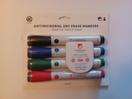 U Brands Antimicrobial Dry Erase Markers 4 Count Built in Eraser Cap -NE... - £6.73 GBP