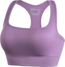 FITTIN Wireless Sports Bra for Women - Seamless Racerback Ribbed Purple ... - $14.99