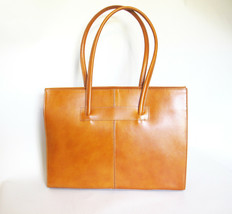 Tan Smooth Calf Leather Handbag Made In Italy Laptop Tablet Bag - $89.99