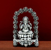 925 silver Hindu Ganesha art statue, Figurine, puja article home temple ... - $242.54