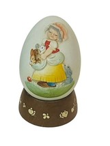 Anri Ferrandiz Italy Hand Carved Egg Figurine Vtg Signed RARE Stand 1984 Bunnies - £23.37 GBP