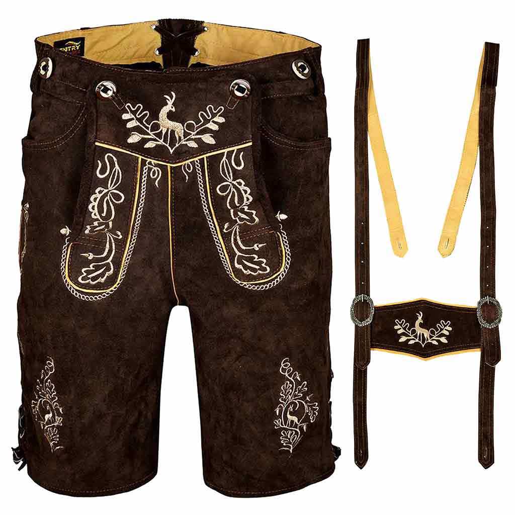 Mens Oktoberfest Costume Bavarian Lederhosen 'Otto' Dark German Trachten