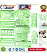 Transparent Green Plastic Ruler Set - 11 Templates for Accurate Design &amp;... - $385.67 MXN