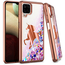 For Samsung Galaxy A12 - Waterfall Liquid Glitter Rubber Case Rose Gold Unicorn - £11.18 GBP