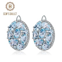 Natural Sky Blue Topaz Pure 925 Sterling Silver Oval Clip Earrings Women Gift Vi - £68.46 GBP