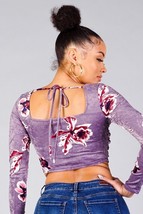 Ruched Velvet Floral Back Tie Crop Top M - $26.51+