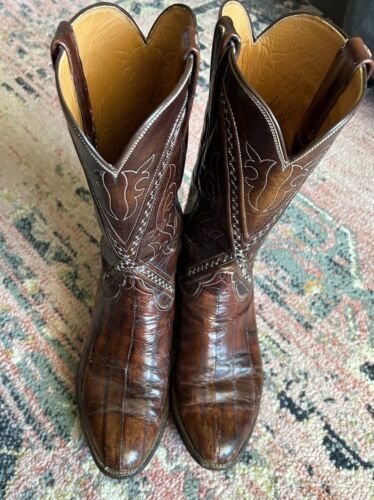 Primary image for LUCCHESE Classics Cognac Brown Eel Skin Leather Boots Men’s Size 7.5D