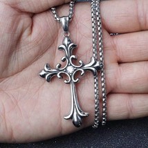 Men Women Silver Cross Pendant Necklace Catholic Christian Jewelry Box Chain 24&quot; - £7.08 GBP
