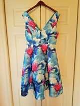 She + Sky Ladies Size Large Blue Rose Floral Flare Summer Coctail Dress (NWOT) - £39.47 GBP