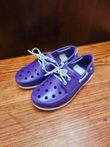 Crocs Beach Line Boat Shoes Loafers Youth Girls 1 Purple Leather Laces - $24.62