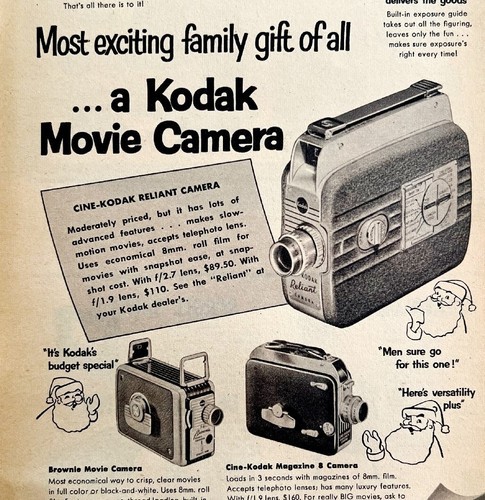 Kodak Movie Camera Christmas Advertisement 1953 Brownie CineKodak DWS6B