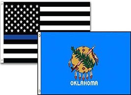 3x5 USA Police Blue Oklahoma State 2 Pack Flag Wholesale Set Combo 3&#39;x5&#39; Thin Bl - £9.49 GBP
