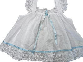 Bryan White Swiss Dot Dress Lace Blue Ribbon Vintage Girls 18 Months - £11.05 GBP