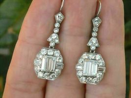 2.50Ct Baguette Cut Diamond Vintage Drop &amp; Dangle Earrings 14K White Gold Finish - £71.92 GBP