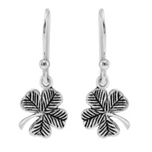 Intricately Beautiful Four-Leaf Clover Sterling Silver Dangle Earrings - £14.00 GBP
