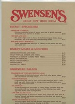 Swensen&#39;s Menu 1990&#39;s Ice Cream Many Locations Knoxville Tennessee - £22.15 GBP