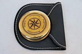 2&#39;&#39; Brass Pocket Compass Polished Vintage Black Leather Case Maritime Navigator - £13.45 GBP