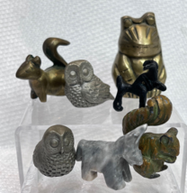 Lot Of 7 Animal Owl Frog Owls Squirrels Donkeys Figurines Brass Stone Pewter - £31.76 GBP