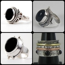 925 Silver Black Onyx Gemstone Handmade 4 Pc Unisex Women Rings Wholesale Lot - £88.77 GBP