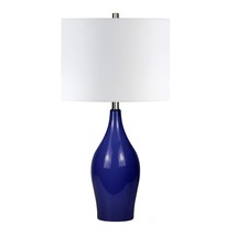 28&quot; Navy Blue Porcelain Table Lamp With White Drum Shade - £150.81 GBP