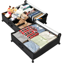 156L Metal Under bed Storage Clothes Shoes Containers W/ Clear Window &amp; Wheels - $55.85