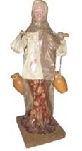Papier Mache Figurine Old Woman carrying clay pots water Mexico Vintage 12&quot; tall - £19.48 GBP